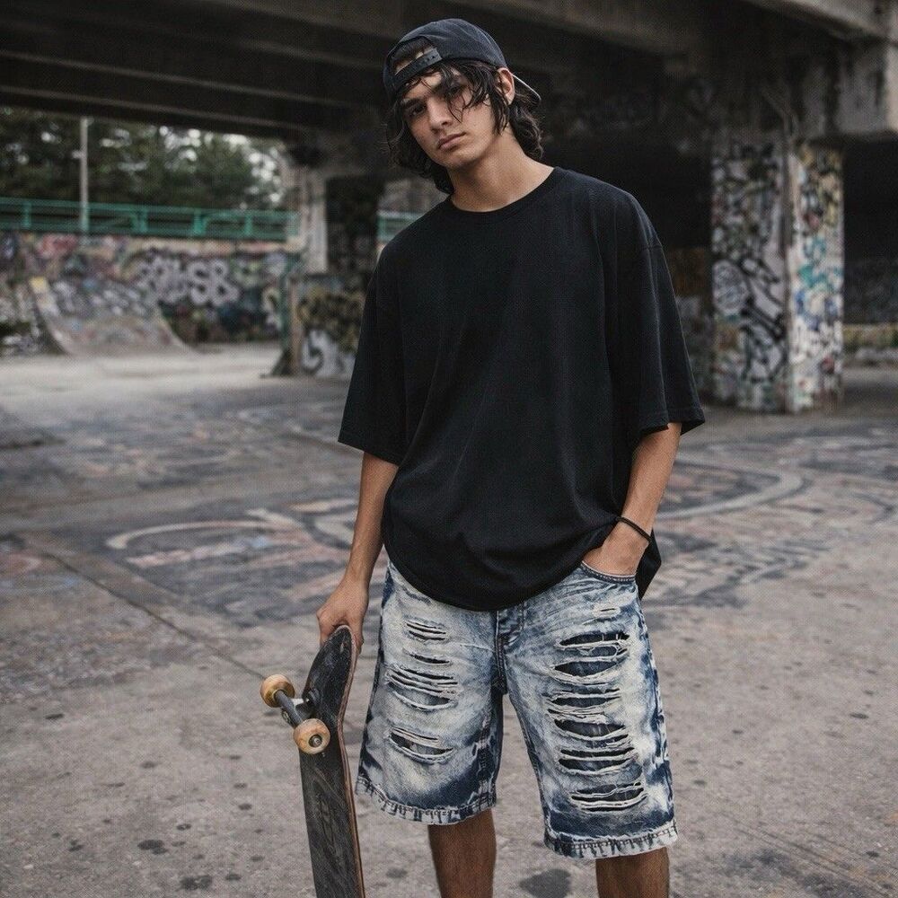 Decibel Denim Jean Shorts Mens 34 Blue Distressed  Acid Wash Skater Grunge